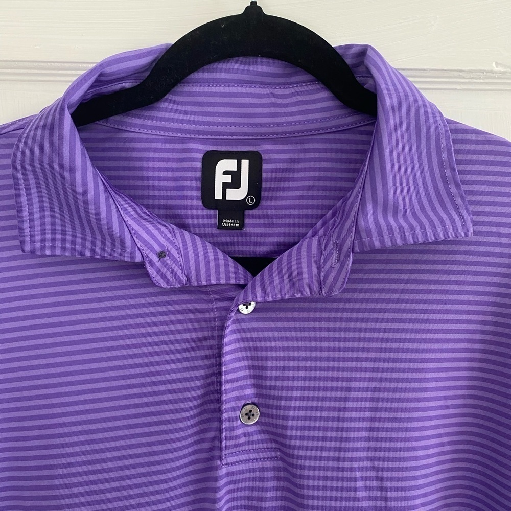 FOOTJOY Performance Golf Short Sleeve Pique Polo Men’s Size L in Purple Stripe - Picture 5 of 9